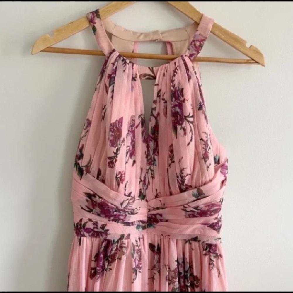 Marchesa Notte Carrara Floral Printed Halter Lurex Chiffon Bridesmaid Maxi Dress - Picture 2 of 7
